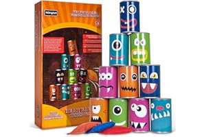 Hillington Bean Bag Can Toss Game with 10 Sealed Cans and 3 Beanbags, Classic Fun for All Ages Tin-Can-Alley Carnival Skill Game for Indoor and Outdoor Use