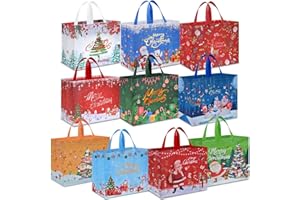 AhfuLife Extra Large Christmas Bags for Gift, 10PCS Reusable Christmas Tote Bags with Handles, Multipack Xmas Gift Bags Non-woven Christmas Treat Shopping Bags Xmas Party Favor, 40 x 36 x 15cm