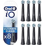 Oral-B iO Ultimate Clean Testine Spazzolino Elettrico, Confezione da 8 Testine di Ricambio Nere, Rimuove il 100% della Placca