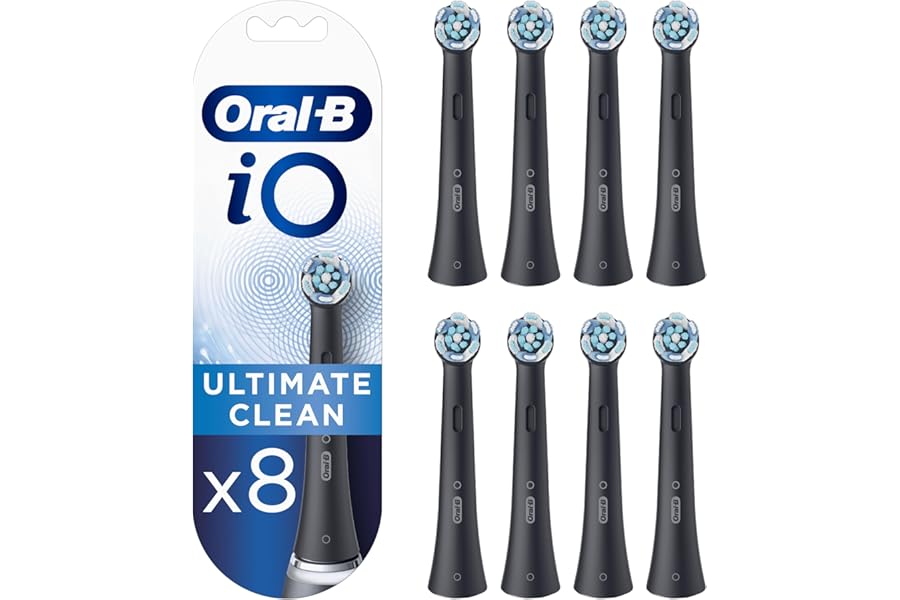 Oral-B iO Ultimate Clean Electric Toothbrush Heads, Pack of 8 Black Replacement Heads, Removes 100% of Plate, Designed for Your Oral-B IO, Fits the Letterhole