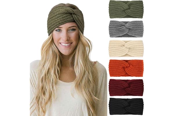 DRESHOW 6 Pièces Bandeau Cheveux pour Femme Bandeaux Hiver Serre-Tête Tricoté Oreille Réchauffeur Chaud Noué Bande Elastique Cheveux