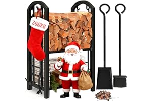 AMAGABELI GARDEN & HOME Amagabeli Estante para leña de Chimenea Estante de registro con 4 Herramientas Estante de Estufa de para Titular de Registro Conjunto Negro