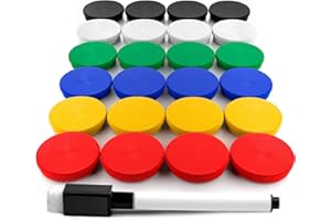 X-BET MAGNET Strong Colorful Magnets (24 pcs) for Whiteboard, Fridge and Locker - Round Magnets for Classroom, Kitchen and Office - Magnets for Refrigerator