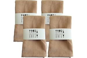WAVATA Juego de servilletas de Lino y algodón Natural, Suave, cómodo y Reutilizable para cenar servilletas de Lino para Celebraciones de Boda y decoración de Fiestas, 40 x 40 cm (4 PCS, Caqui)