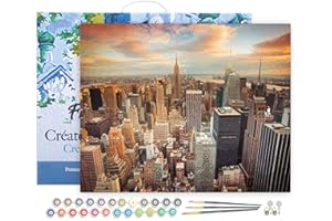 Figured'Art Paint by Numbers for Adults with Frame Sunset New York 40x50cm - Craft Art Painting DIY Kit Canvas Already Stretched on a Wooden Frame
