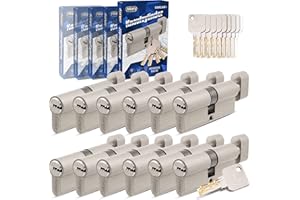 Gercar Pro Lot de 12 cylindres profilés avec bouton à fermeture identique 30/30, avec 60 clés - Longueur : 60 mm - A : 30, B : 30 - Laiton mat