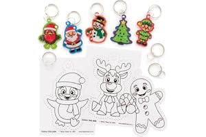 Baker Ross FE990 Weihnachten Schrumpffolie Schlüsselanhänger - 8er Pack, Bastelset für Kinder zum Ausmalen und Anhängen, Weihnachtsbastelset für Kinder