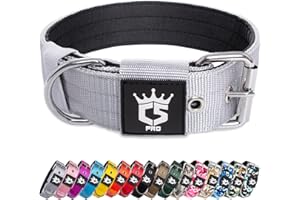 TSPRO Tactical Dog Collar 1.5 inch Wide Dog Collar Military Grade Strong Dog Collar Thick Dog Collar Heavy Duty Metal Buckle Dog Collar(Silver-L)