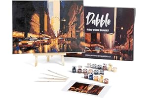 Dabble™ Premium-Set „Malen nach Zahlen“ für Erwachsene und Anfänger. Mit Zubehör: Leinwand, Rahmen, Acryl-Farben, Pinsel, Blumen, Pflanzen - New York Sunset