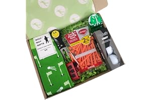 GOLF GUY GIFTS Men's Golf Gift Set | 7 Items Packed in our Eco Gift Box | Balls, Socks, Alignment Tool, Tees, Cleaning Brush, Divot Repair Tool & Ball Marker