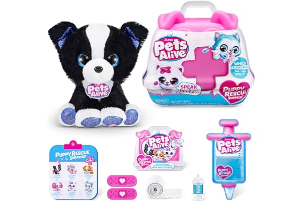 Pets Alive Pet Shop Surprise Series 3 Puppy Rescue by ZURU, Border Collie, Nurture Play, Soft Toy Unboxing, Heal Adopt Interactive