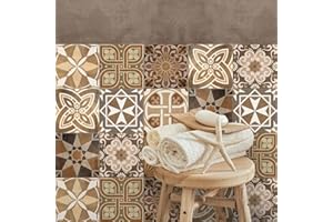 RE-COVERTILES - Autocollants Carrelage Salle de Bain et Cuisine 12 Pcs 15x15 cm - PS00146 Décoration murale en carrelage mosaïque PVC imperméable style carreaux de ciment Azulejos