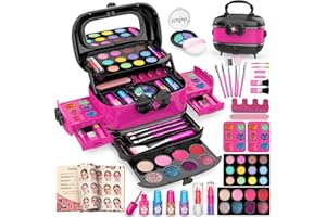 Hollyhi Kids Makeup Sets for Girls, 58pcs Childrens Make Up Set for Girl, Washable Real Girls Make Up Sets, Pretend Makeup Toys for 3 4 5 6 7 8 9 10 11 12 Year Old Kids Girl Birthday Gifts (Rose)