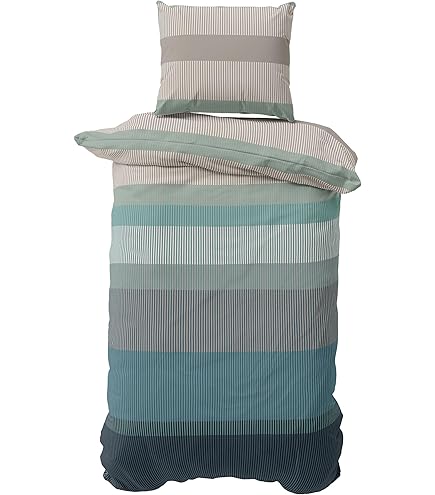 DILIOS Premium beddengoed 200 x 200 cm, 100% katoen, Öko-Tex gecertificeerd, renforcé, ademend en hypoallergeen, met ritssluiting, 3- delig, dekbedovertrek 2 x kussensloop 80 x 80 cm, grijs, blauw