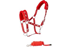 Cwell Equine NEW Horse print fur padded headcollars halter + matching lead RED Choice of Sizes (FULL)