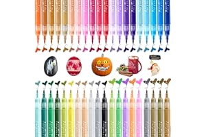 Ohuhu Acrylic Paint Pens 40 Colours 0.7mm Medium Tip Paint Pens Acrylic Markers- Waterproof for Rock Painting Wood Glass Pebble Ceramic Graffiti Pebbles Fabric Christmas Easter Egg Pumpkins