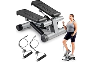 Sunny Health & Fitness Mini Stepper de Fitness pour la Maison, Machine de Step, Appareil de Fitness avec Mouvement de Rotation Optionnel, Bandes de Résistance et Connexion SunnyFit APP Gratuite