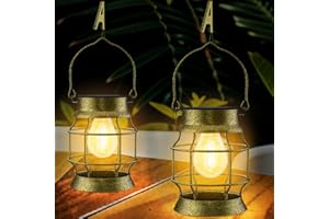 SOLARBABY Lot de 2 Lanternes Solaires Extérieur Jardin,Decoration Halloween Lampe Solaire Extérieure en Métal,Étanche Lumiere Solaire Exterieur Lampe Suspendues pour Terrasse Cour Jardin,Couleur Bronze