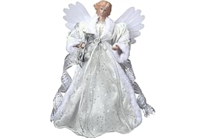 ‎VALERY MADELYN Valery Madelyn Weihnachtsbaumspitze 31cm Engel mit Feder Flügeln Christbaumspitze batteriebetriebe Bunte LEDs beleuchtete Baum-Spitzenengel Figur Silber Weiß