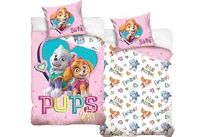 ‎TERMANA Bettwäsche Bettbezug Paw Patrol 135x200 80x80 Baumwolle in rosa · Kinderbettwäsche für Mädchen Skye & Everest · 2 teilig · 1 Kissenbezug 80x80 + 1 Bettbezug 135x200 cm