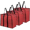 Double R Bags Multipurpose Extra Large Big Heavy Duty Storage Organizer Reusable Canvas Shopper Bag with Strong Handles and Base with Covers Zip (Pack of 3, Red)
