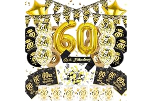 HAPPLIOPLAY 60 Geburtstag Deko Männer Frauen, 60th Happy Birthday Decoration Luftballon Schwarz Gold Banner Konfetti Schärpe Laternen Servietten Windlicht Tischdeko, Cadeau 60 Frau Mann (Set 60. Geburtstag Deko)