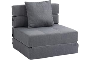 ‎HOMCOM HOMCOM Schlafsessel klappbar, Schlafsofa, 2-in-1 Klappsessel mit Bettfunktion, Relaxsessel mit Kissen, Gästebett für Wohnzimmer, Schlafzimmer, bis 120 kg Belastbar, Dunkelgrau