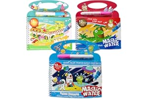 EcoJozon Set 3 Libri Magici Pittura ad Acqua con 3 Penne - Water Book Riutilizzabile per Bambini 2+ Anni, Giocattolo Educativo Regalo con Aqua Magic e Libri da Colorare