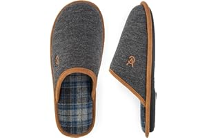 VeraCosy Men's Knitted Scottish Slippers with Soft Memory Foam Non Slip Indoor Rubber Sole