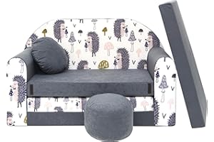 Pro Cosmo Divano letto pieghevole per bambini con funzione letto Perfetto per giocare e dormire - Con materasso, cuscino e pouf sfoderabili - 98x168x59 cm AX1 Grigio - Ricci