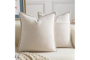 Madizz 2 Pezzi Copri Cuscini in Chenille con Bordo Decorativo Neutri Morbido Copricuscini Fodere per Cuscino Lusso Stile Arredi per Divano e Letto Beige 45x45 cm