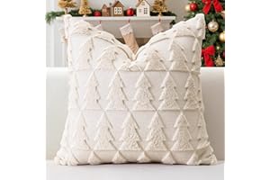 Artscope Juego de 1 Navideña Fundas de Cojines de Terciopelo Cojines de Sofá Funda de Almohada Decorativo Suave para Sofá Dormitorio Oficina Salón Navidad Árbol Beige, 45x45cm