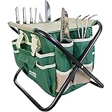 GardenHOME Set di Attrezzi da Giardino 7 Pezzi Kit Giardinaggio, Utensili da Giardino in Acciaio Inossidabile con Sgabello Pi