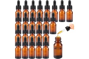 YiliYa 24 Pcs Ambra Bottiglie Contagocce Vetro 10ml,Bottiglia a Pipetta con Pipette Contagocce Vetro per Oli Essenziali Profumi Aromaterapia Laboratorio Chimico Fragranze Viaggio