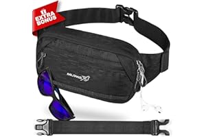 MUPAS saszetka nerka na pasku, torba na telefon komórkowy z taśmą przedłużającą 30 cm, lekka, stylowa, dla kobiet i mężczyzn, z paskami odblaskowymi, do treningu psa, na podróż na świeżym powietrzu, Czarny - czarny, Einheitsgröße, Sportowa torba na brzuch