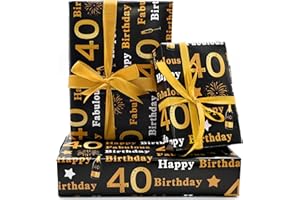 DXTXTJ 5Pcs 40th Birthday Wrapping Paper,50 * 70cm Gold Black Wrapping Paper for Woman Men Birthday Decorations