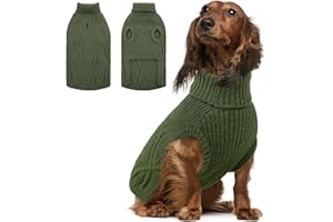 Queenmore Pull Teckel, Pull pour Chien Doux et Chaud d'hiver, Vetement Chien pour Bichon Frisé, Carlin, Jack Russell, Lévrier (Olive, M)