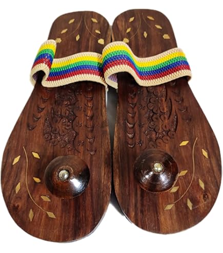 Handcrafted Wooden Khadau Slippers - Traditional Charan Paduka For Puja & Daily Use