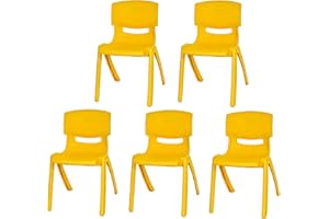 A406 5x Children Strong Stackable Kids Plastic Chairs Picnic Party Garden Nursery Club Indoor Outdoor (Yellow)