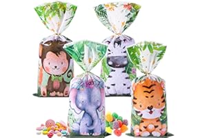 LEIKEDUN 50pcs Bolsas Regalo de Plástico Animales, Bolsas Cumpleaños Infantil Chuches Regalo Bolsitas Celofán para envolver regalos fiestas de cumpleaños infantiles, fiestas temáticas y mucho