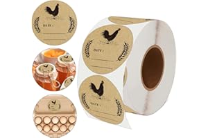 SMARSTICKER 500pcs Farm Chicken Egg Labels Chicken Canning Labels 2 inch Round Natural Brown Kraft Chicken Labels for Kitchen Mason Jar, Farmer, Crafts, Organizing, Gift, Price Tags