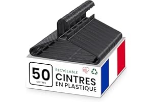 Iris Ohyama, Cintres Plastique, Lot de 50 cintres, Cintre Gain de Place pour vêtements, Noir, sans BPA, Placards, Chemises, Manteaux, Cravates, Robes, Pantalons, Epais, Résistants, CHM-39
