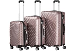 Set di valigie Zelsius 3 pezzi, colori rosé | Valigia rigida in ABS con chiusura a combinazione, Ruote doppie e divisorio interno