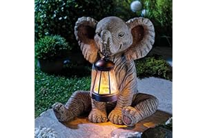 Coopers of Stortford - Elephant Lantern with Solar LED Light Garden Decor Statue Ornament for Doorstep Patio Path Table