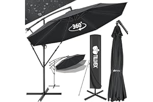 tillvex Alu Sonnenschirm + Abdeckung Ø 300 cm mit Kurbel | Ampelschirm mit Ständer & Windschutz | Gartenschirm UV-Schutz Aluminium | Kurbelschirm Marktschirm wasserdicht 360° drehbar