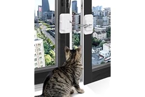 LUNEKUCK 4 Pcs Window Locks for Cats Child Window Safety Restrictors Self Adhesive Window Lock Adjustable for UPVC Window Restrictor No Drilling for Metal, Wooden, Sliding Window, Door, Cabinet