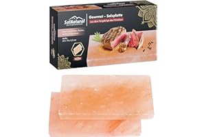 ‎SALNATURAL REINES BERGKRISTALLSALZ & MEHR SalNatural Gourmet Salz Grillsteine 20x10x2,5cm (2er Pack) Original Kristallsalz aus dem Vorgebirge des Himalaya* Salzstein zum grillen. BBQ Grillplatte | Premium Geschenkbox