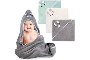 Nizirioo 3 Pz Accappatoio Neonato, Asciugamano Da Bagno Con Cappuccio Set Asciugamano Neonato Con Cappuccio Morbido Telo Asciugamano Assorbente Per Bambini, 80x80cm (Grigio, Verde Chiaro, Beige)