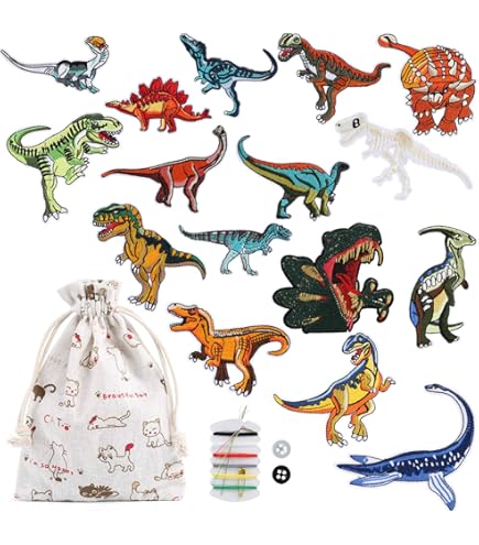 Toppe Termoadesive Dinosauri - 14 Pezzi Per Jeans, Giubbotti, Cappellini