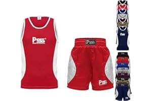PSS Ensemble Boxe Enfants 3 à 14 Ans 2 Pièces Short + Débardeur Tenue Boxe Kick Boxing Muay Thai Boxe Anglaise Française Noir Bleu Rouge Gris Vert Bordeaux